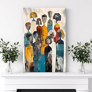 EasyJia Mid Century Modern Abstract People Canvas Wall Art, Colorful Vintage Style Group Painting, Mid Century Gallery Artwork for Living Room, Office & Home Decor (30L x20W | 76x51cm)