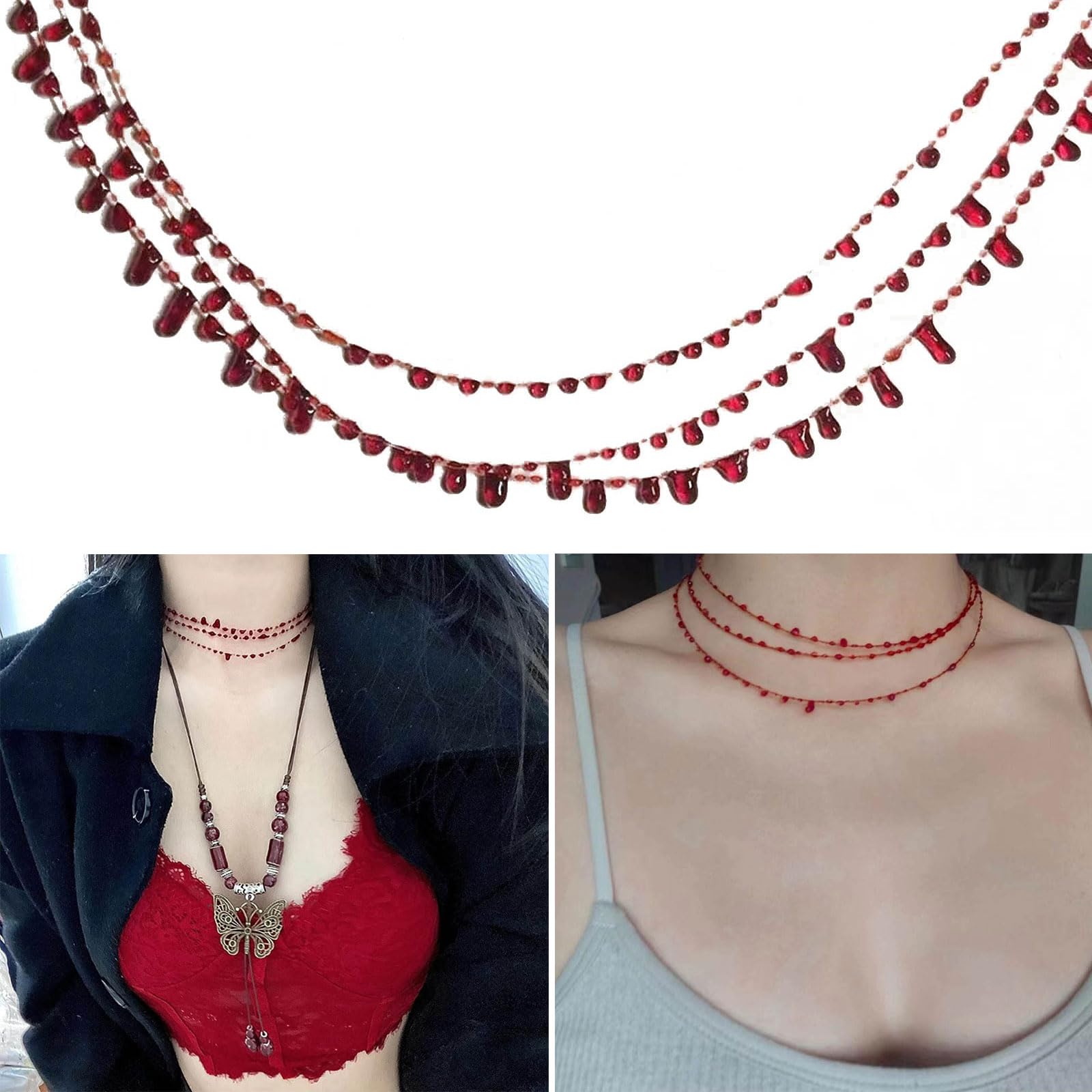 Misright Sparkling Red Blood Chokers Necklaces Crystal Irregular Blood Necklace Dripping Blood Chokers Wedding Jewelry for Women