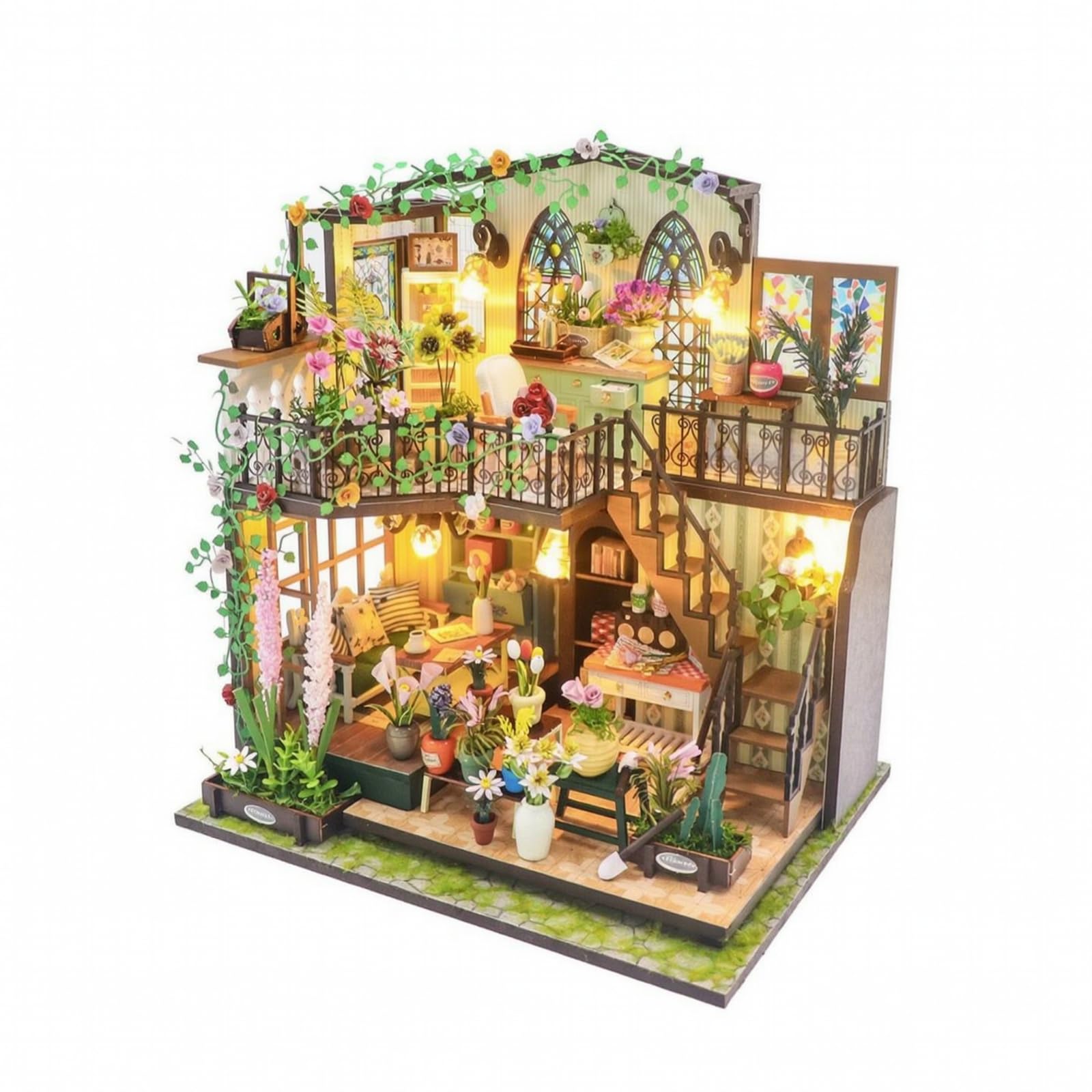 Maqueta Casa con Flores DIY Casa con Flores Luces Coleccionable para Aficionados a Las Manualidas, Adultos, Style to 1