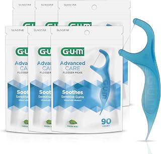 Advanced Care Floss Picks - Dental Flossers for Adults with Vitamin E and Fluoride - Extra Strong Shred-Resistant Dental Floss, Easy Grip Handle, Fresh Mint Flavor, 90 ct (6pk)