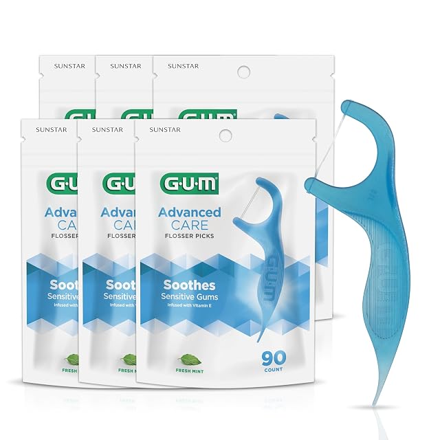 GUM Advanced Care Floss Picks - Dental Flossers for Adults with Vitamin E and Fluoride - Extra Strong