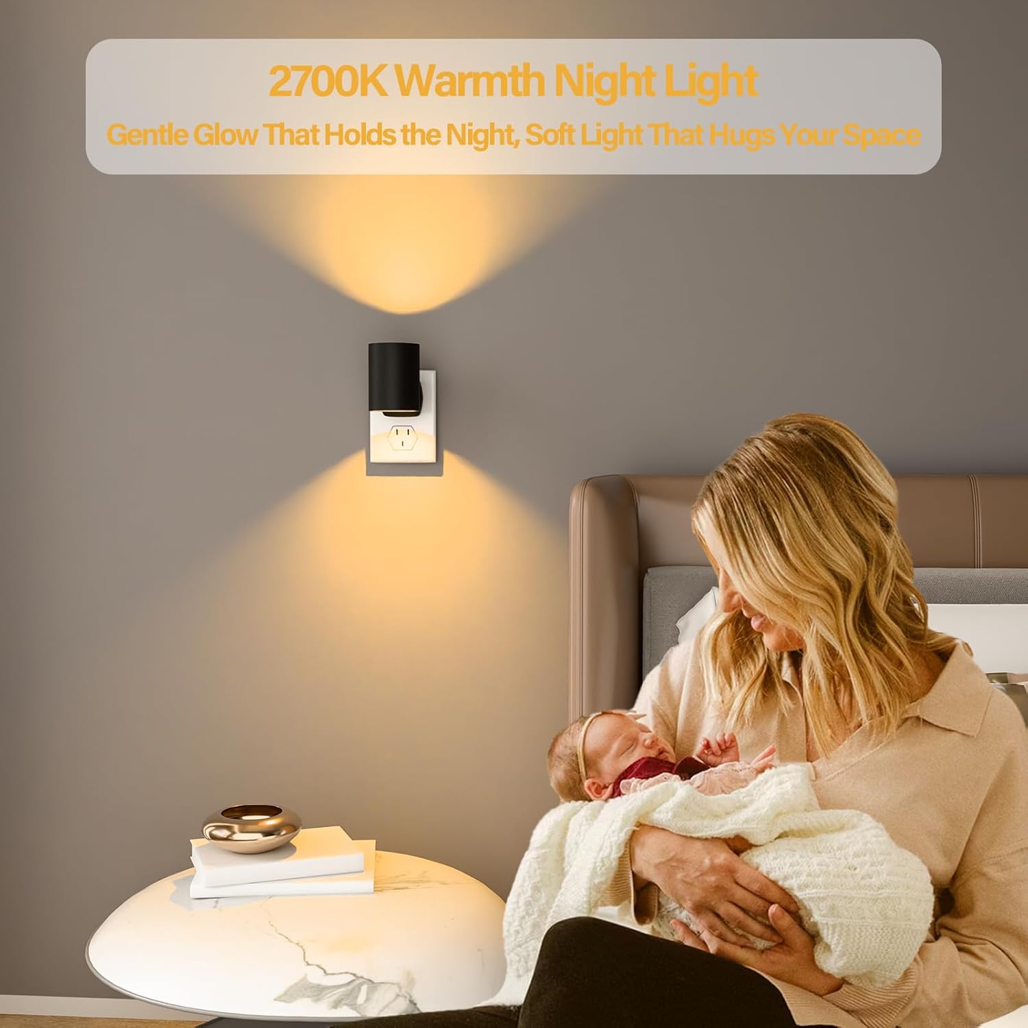 Night Lights Plug into Wall: ETL Night Light Plug in - LED Dimmable Night Light Dusk to Dawn Light Sensor, Soft Warm 2700K, Adjustable Brightness, Wall Lights for Bedroom, Hallway, Stairs - 6 Pack