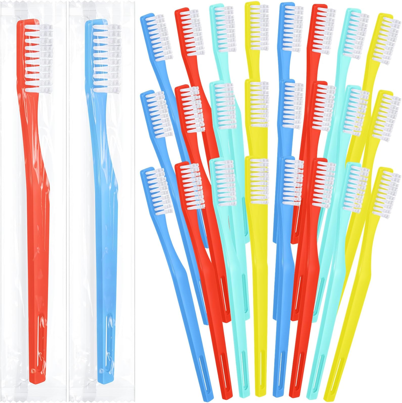 CHENGU 200 Pack Individually Wrapped Disposable Toothbrush Bulk Single Use Toothbrush Travel Toothbrushes Disposable Soft Bristle Adult Toothbrush Manual Tooth Brush for Women Men Hotels (Multicolor)