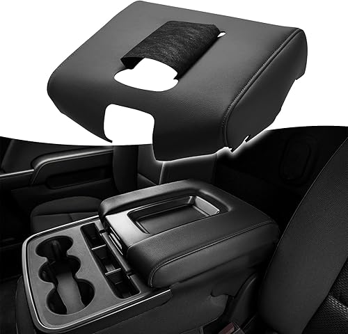 KBH Funda de repuesto para consola central para Chevy Chevrolet Silverado y GMC Sierra 1500 2500 3500 2014-2018, reposabrazos de cuero de vinilo de