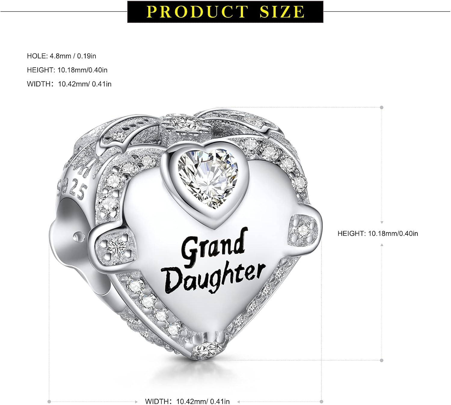 NINGAN Love Heart Mom Wife Sister Daughter Friend Dad Grandma Auntie Charm for Charms Bracelet, 925 Sterling Silver Cubic Zirconia Bead Chirstmas Halloween Birthday Jewerly Gifts for Women - Image 3