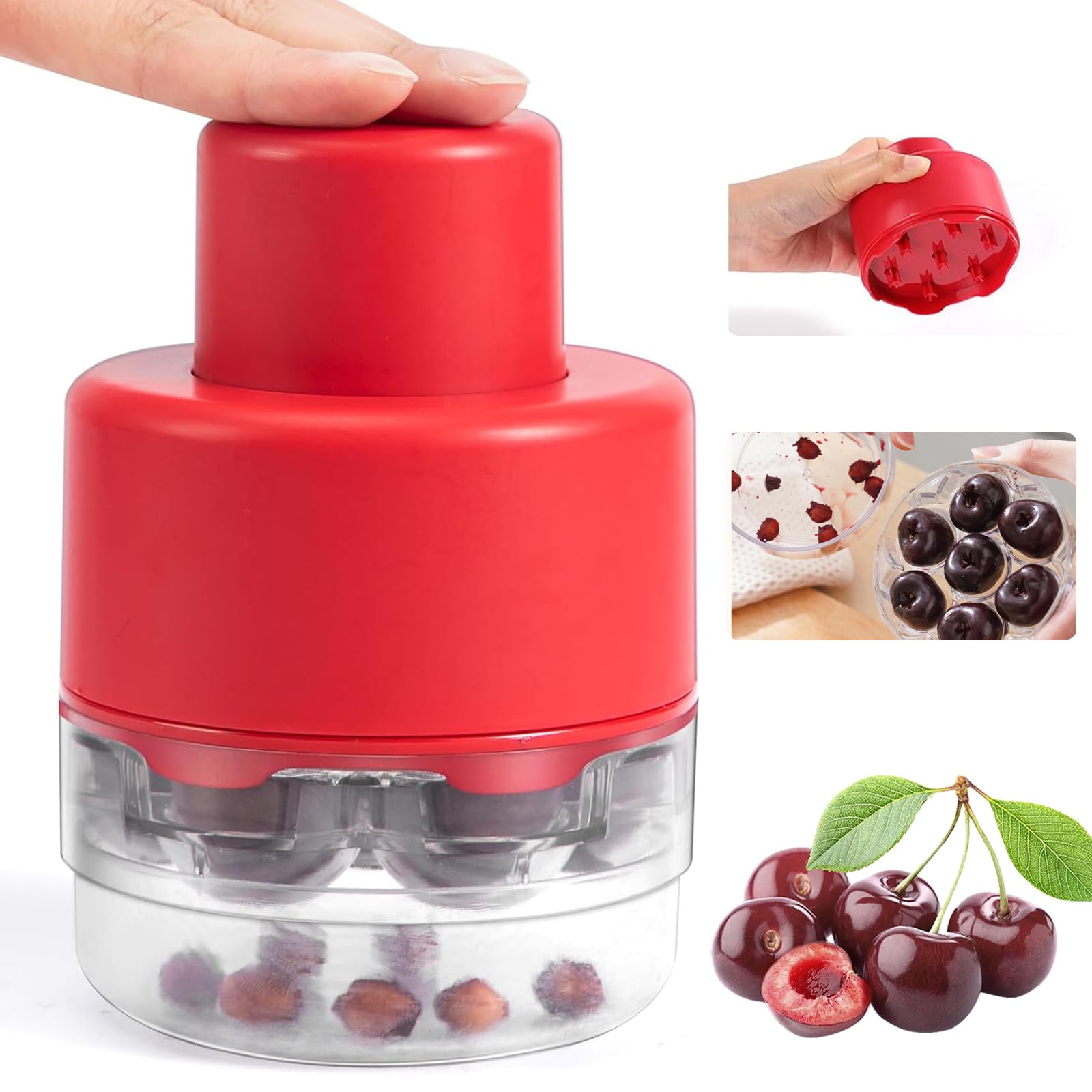 Cherry Pitter, Multiple Cherry Stoner Remover, Portable Cherry Pip Remover with 7 Holes, Easy to Use, Multiple Cherry Stoner Seed Remover Tool for Making Jam, Dishes and Fruit Salads (Red)