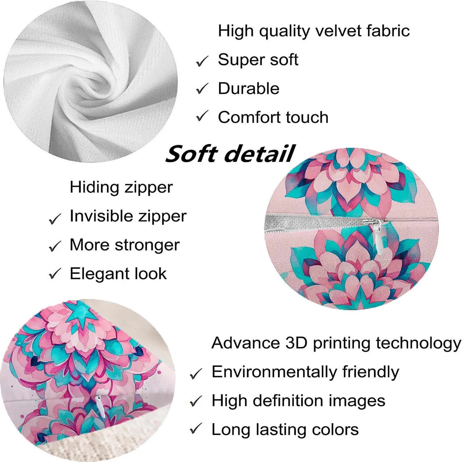 Rosa Federe Cuscini Divano 50x50cm, Cuscini da Esterno Set de 4, Cod-161 | Velour Copricuscini Decorativi Letto Arredo, per Letto, Soggiorno, Giardino, Esterno, Casa Decorazione Set di 4 Mandala