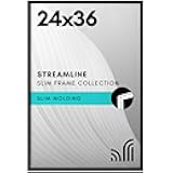 Americanflat 24x36 Poster Frame with Polished Plexiglass - Streamline Collection - Thin Border Picture Frame for Wall Display - Hanging Hardware Included - Black