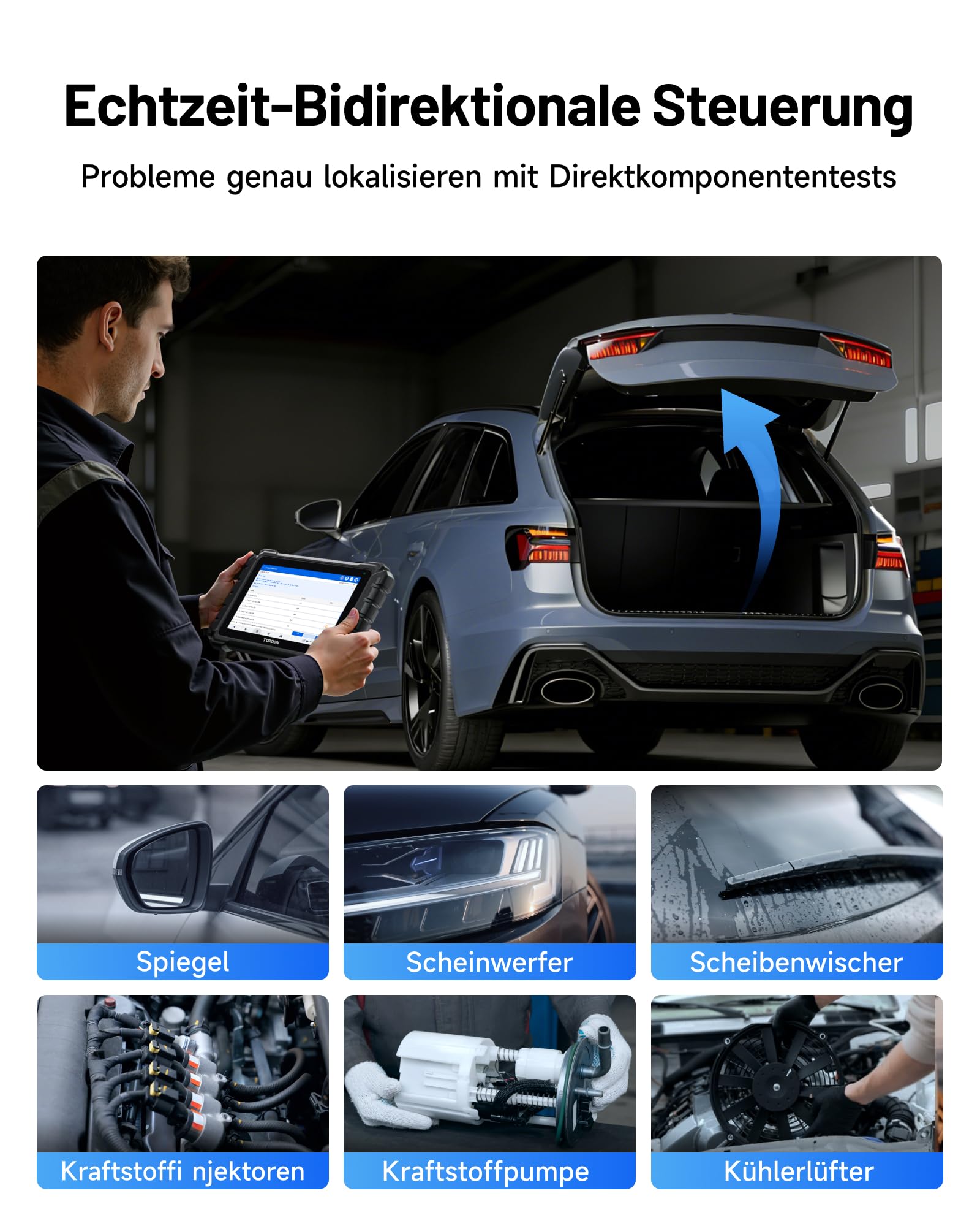 TOPDON ONE 10,1 Zoll OBD2 Diagnosegerät Auto, ECU Codierung & bidirektionaler, OE-Topologie-Mapping, J2534 Pass-Thru, 50+ Servicefunktionen, CAN-FD & DoIP, FCA/Renault/VAG SFD SGW Zugriff, TopFix KI