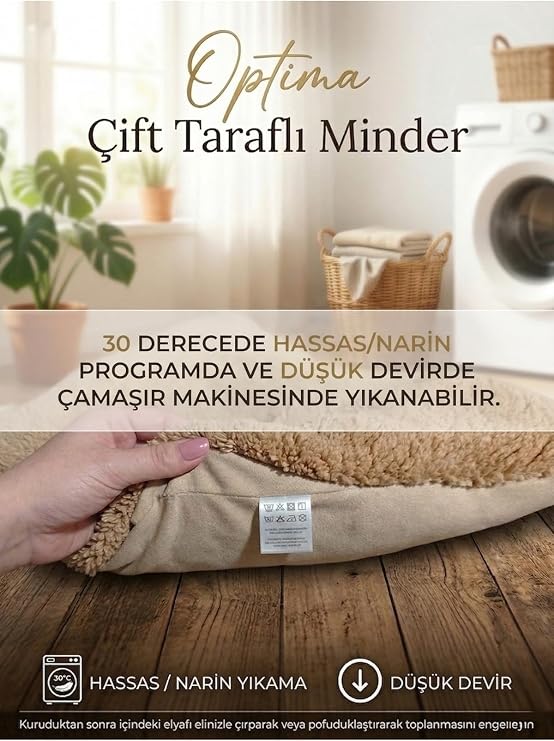 Optima Evcil Hayvan Yatağı, Çift Taraflı Kedi ve Köpek Yatak, Dört Mevsim, Bej, XL