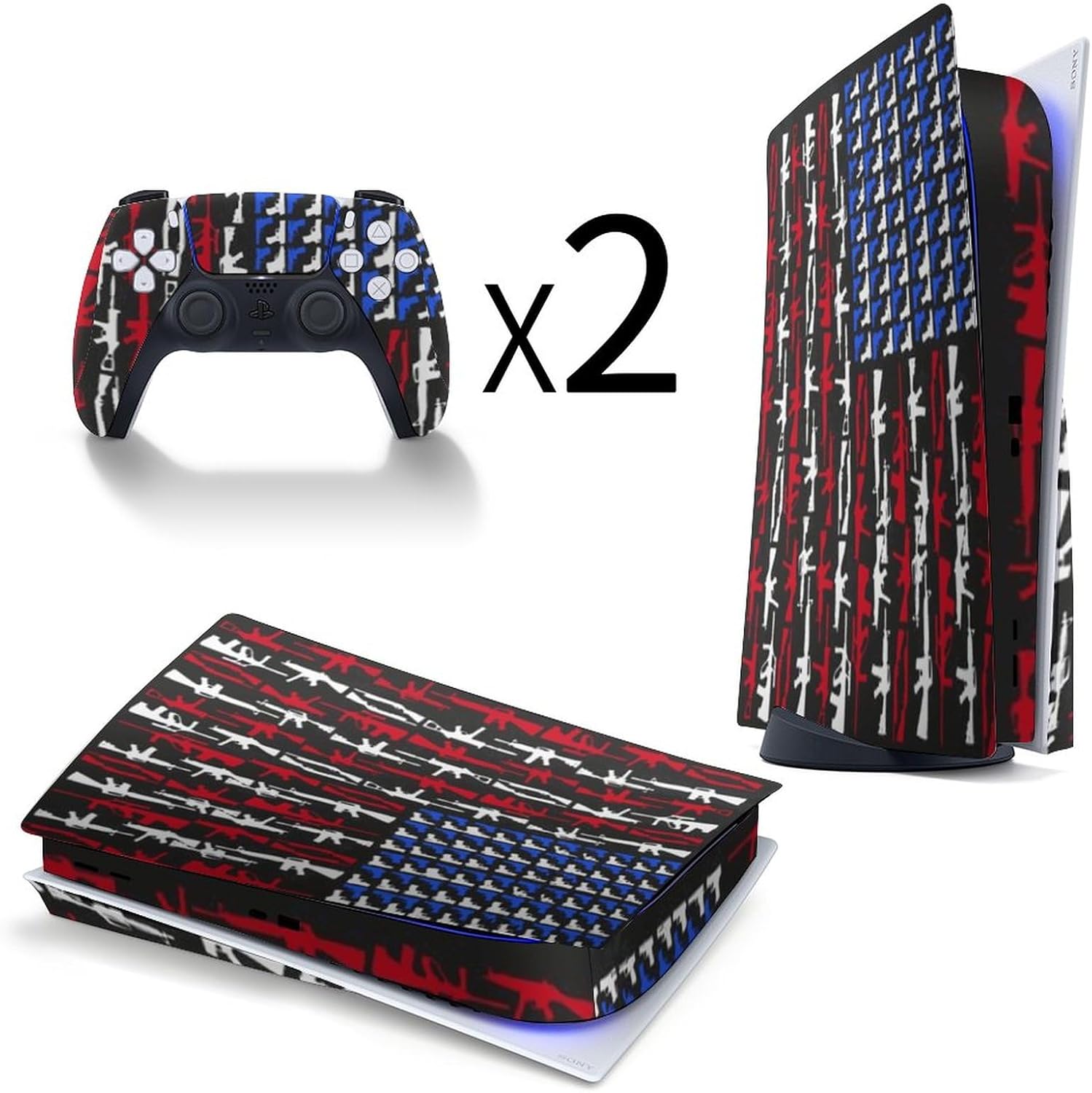 Gun American Flag Sticker for P-S-5 Disc Edition Wrap Decal Cover Protective for Console and Controller
