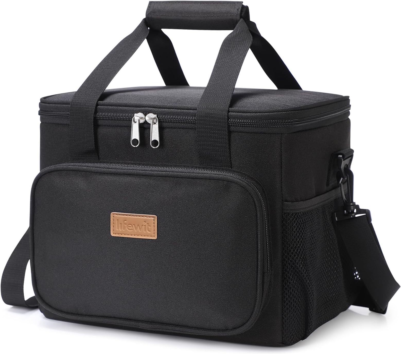 Lunch Bag 15L 24 Can Insulated Lunch Box Soft Cooler Cooling Tote for Adult Men Women, Black