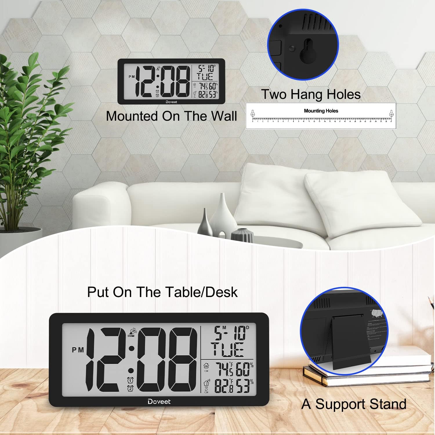 Diagram showing wall mount and tabletop placement options