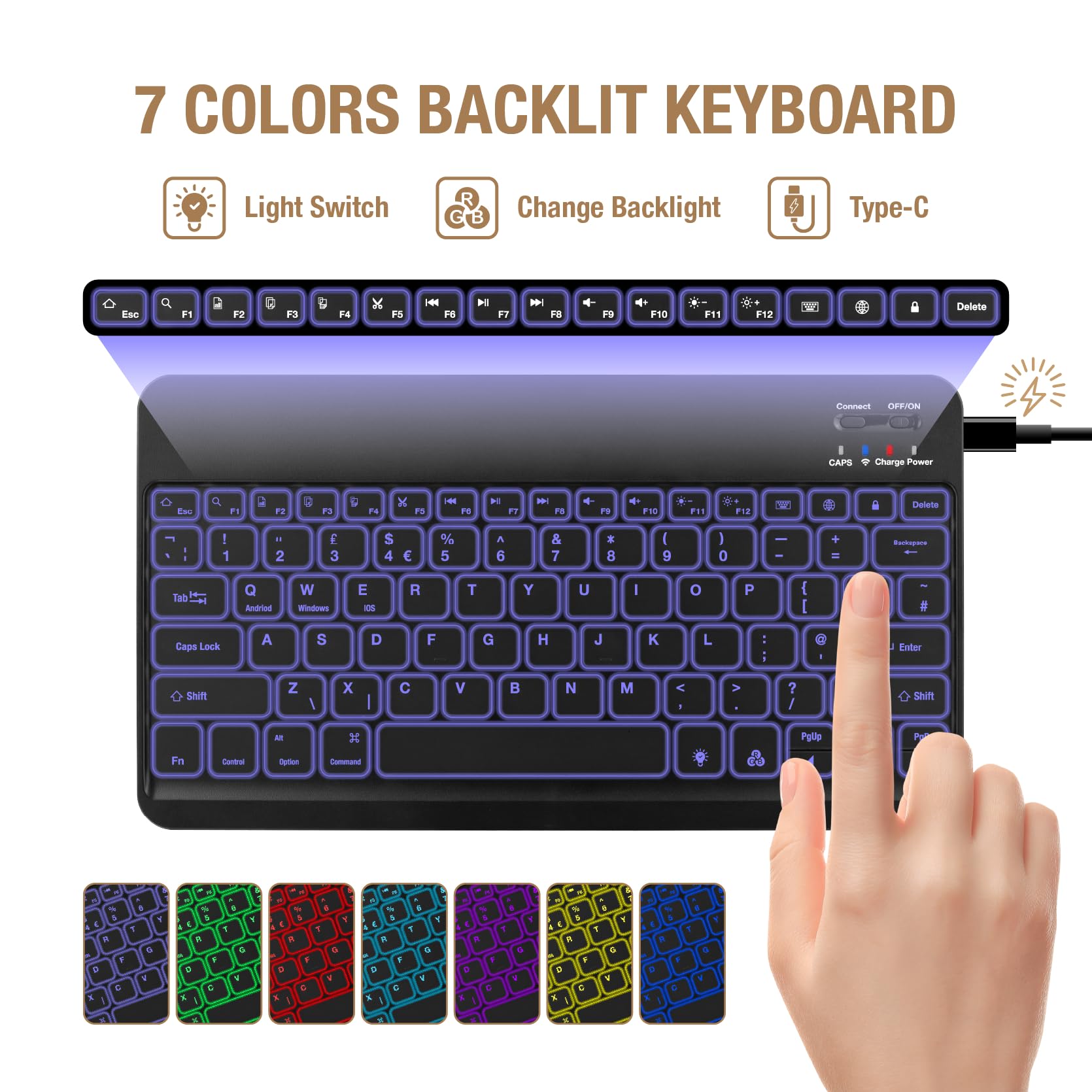 MAYPHY Funda con teclado retroiluminado y ratón para Samsung Galaxy Tab S10+/S9 FE+/S9+/S8+/S7+/S7+/S7 FE 12,4 pulgadas, funda delgada con teclado extraíble y ratón inalámbrico, QWERTZ alemán