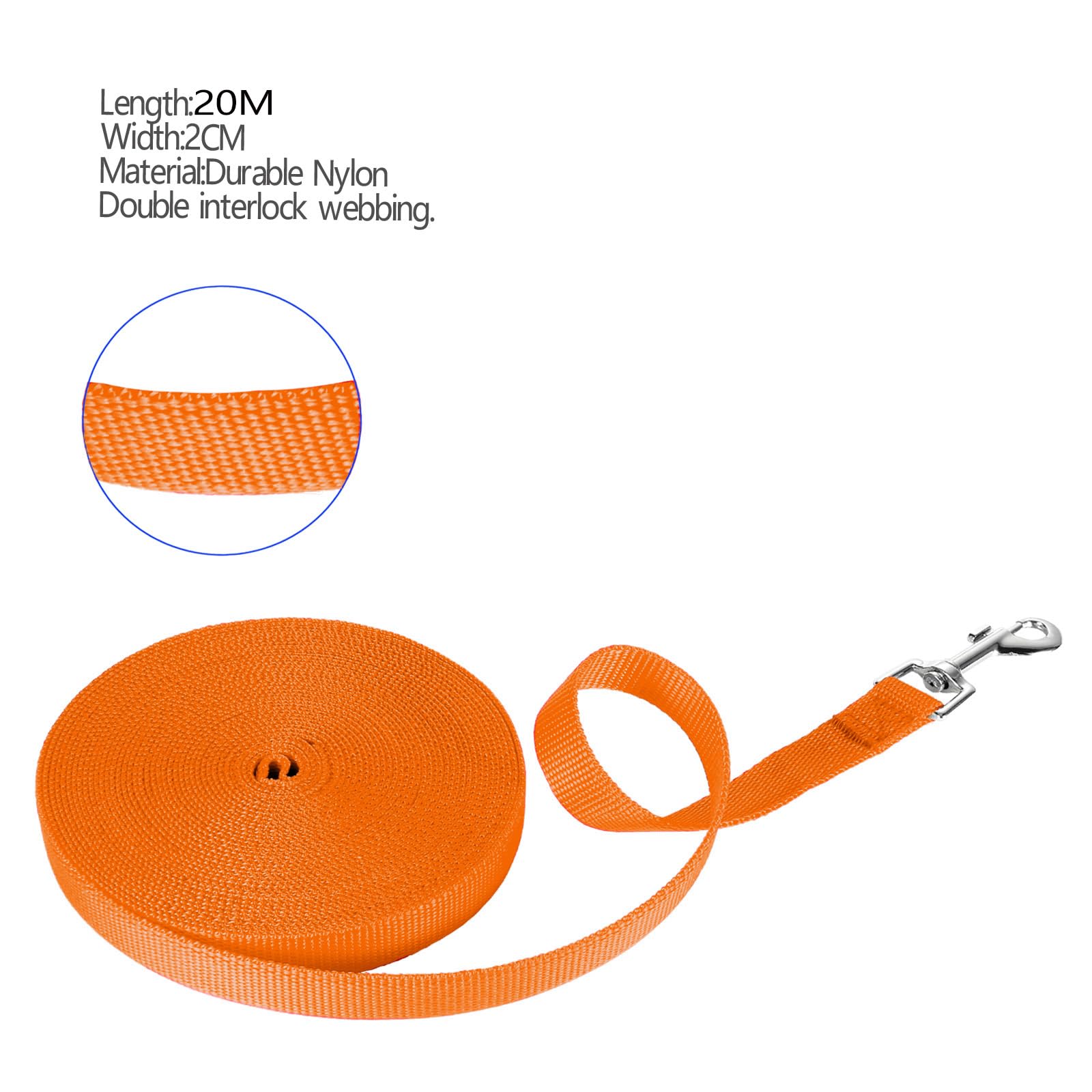 NavoX Guinzaglio da addestramento per cani da 5 m, 10 m, 15 m, 20 m, 30 m, guinzaglio extra lungo in nylon resistente, gancio resistente per cani di taglia grande, media e piccola, arancione