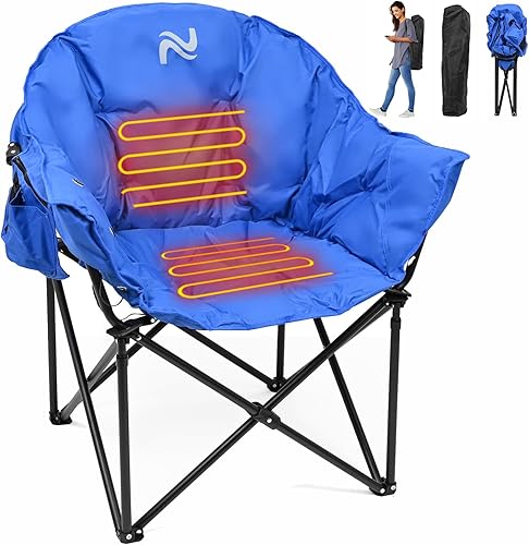 NAIZEA Silla de camping con calefacción, sillas de patio con 3 niveles de calor, sillas plegables portátiles de camping, silla con platillo de luna,