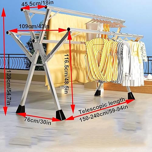 Miniatura 2 de Foldable Clothes Drying Rack, 5-Rod Adjustable Stainless Steel Laundry Drying Stand for Indoor Outdoor Use, Space-Saving Garment Rack, Portable