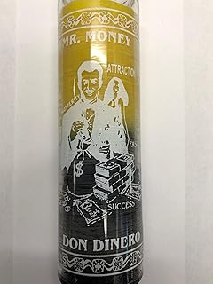 Mr. Money / Money Drawing 2 Color (Yellow Over Black) unscented Pillar Candle in Glass (Don Dinero)