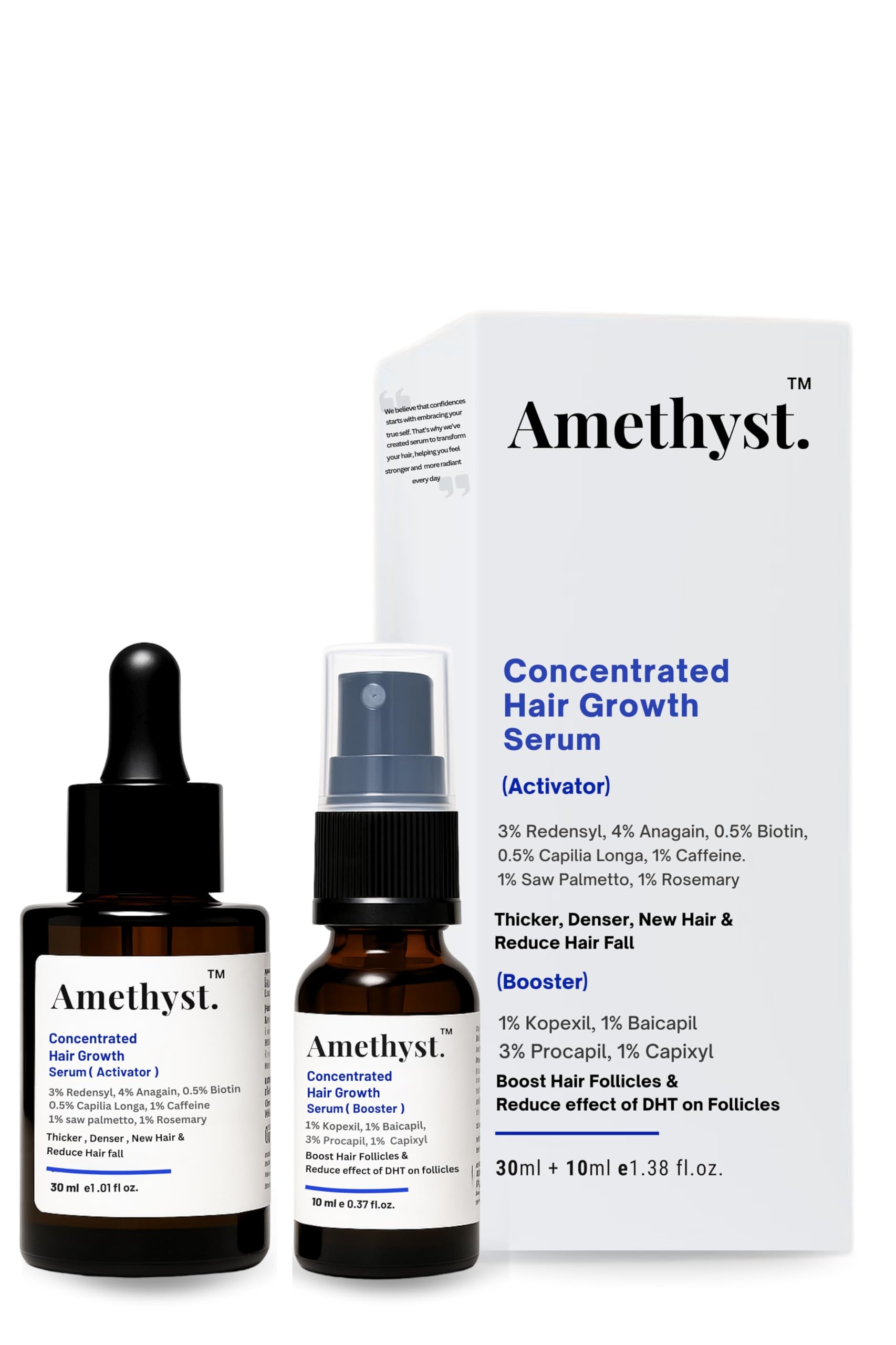 Amethyst Concentrated Hair Growth Serum | India’s First Dual Pack | Activator & Booster | Reduces Hair Fall, Promotes Thicker Hair | 3% Redensyl, 4% Anagain, 3% Procapil | For Men & Women | Pack of 2 - 80ml-image-4
