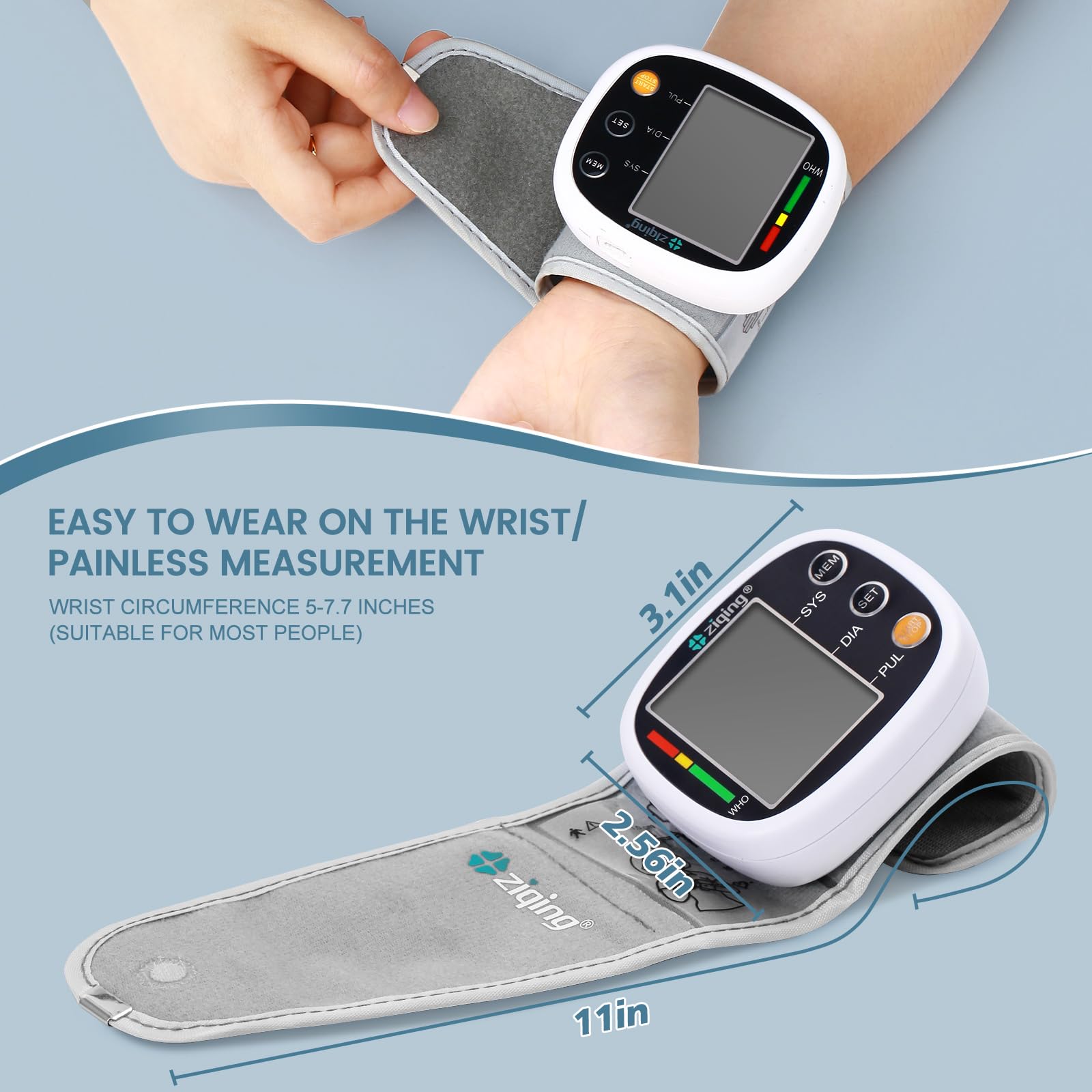 Monitor de presión arterial de muñeca para uso doméstico, máquina Bp recargable, monitor digital automático BP con transmisión de voz, pantalla LCD grande, pulsera BP de memoria 2 × 99 5~7.7