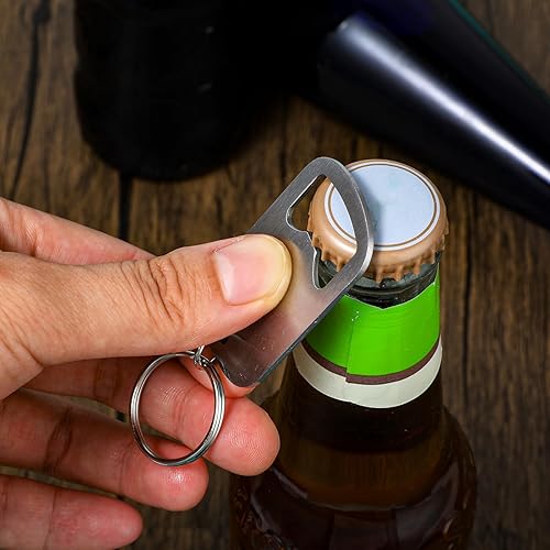 Miniatura 7 de Ouligay 2 llaveros abrebotellas, abridor de botellas plano de acero inoxidable, abrebotellas de cerveza para latas de bebidas, abrebotellas de