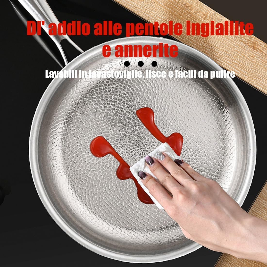 Padella Titanio Puro,Padella in Titanio Non Rivestita con Coperchio