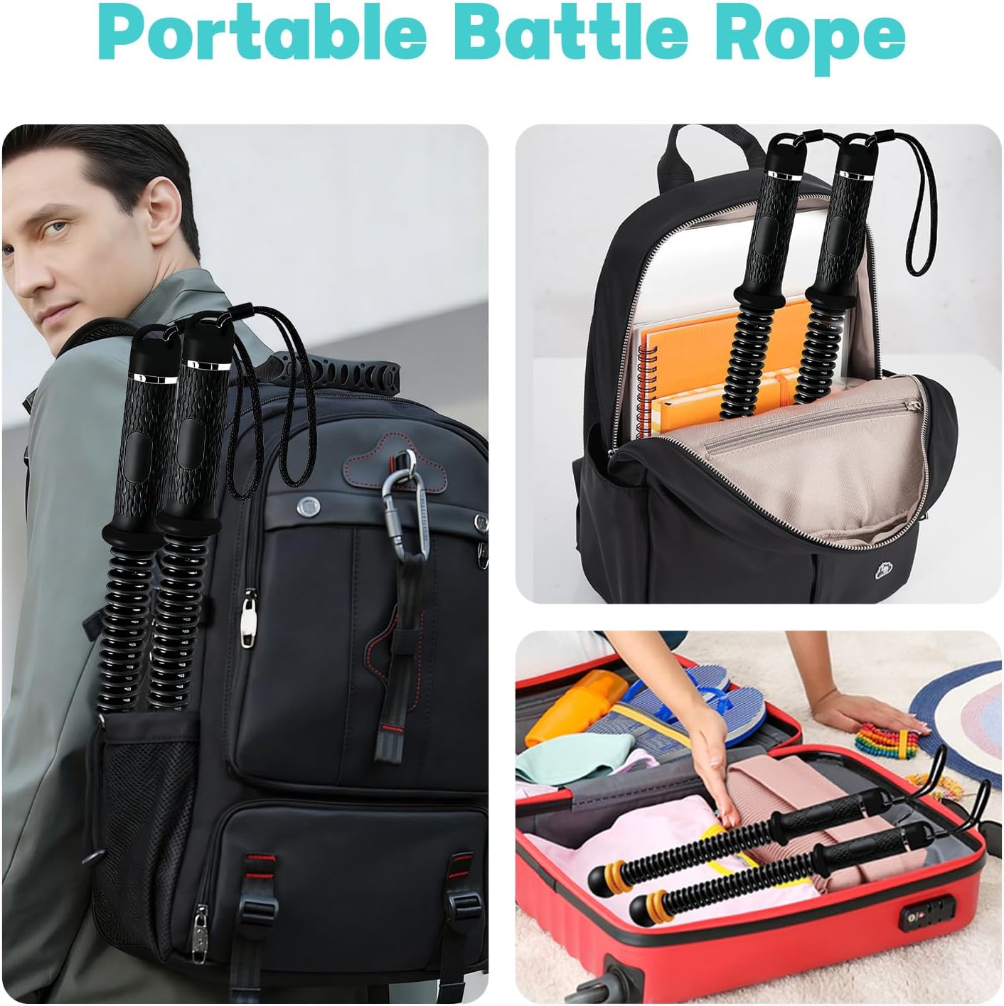 Adjustable Ropeless Battle Ropes, Portable Cordless Workout Rope for Home Gym — HIIT, Strength & Low-Impact Cardio, Variable Resistance, Quiet Training for Men & Women, Include Storage Bag