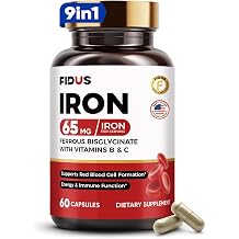 Fidus Gentle Iron Supplement for Women & Men | 65mg Iron Iron Bisglycinate 350mg with Vitamin C, B Vitamins, Zinc & Copper | Vegan | Made in USA | 60 Capsules