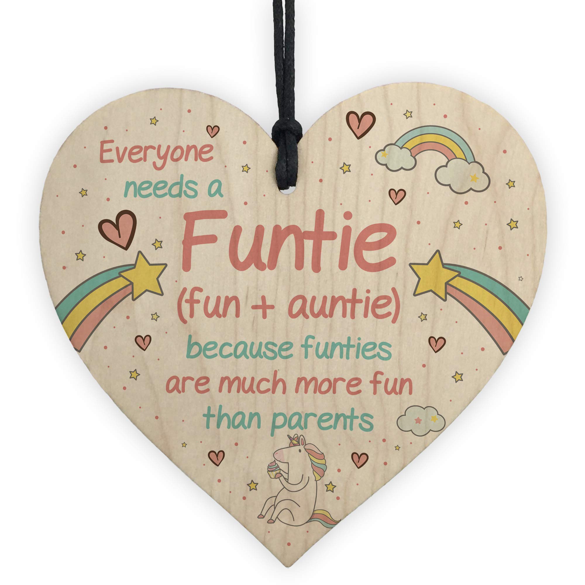 Red Ocean Auntie Gift Novelty Funtie Wooden Heart Funny Auntie Gift From Niece Nephew Auntie Plaque