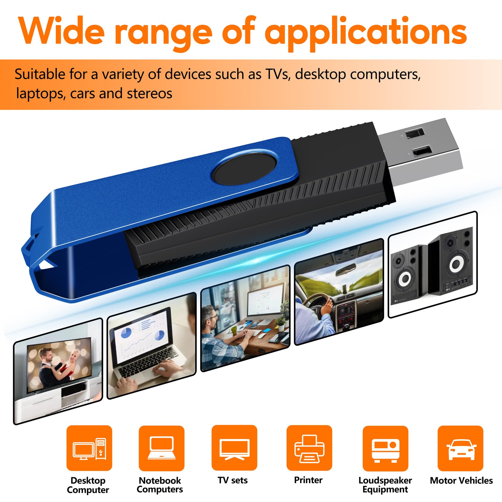 TEWENE Lot de 10 clés USB 3.0 de 8 Go, avec porte-clés et autocollant, pour ordinateur, voiture et TV