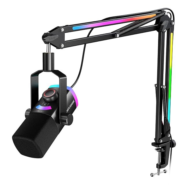 FIFINE Gaming Microphone Kit XLR USB Dynamic PC Microphone with Boom Arm for Podcast Recording RGB Streaming Mic