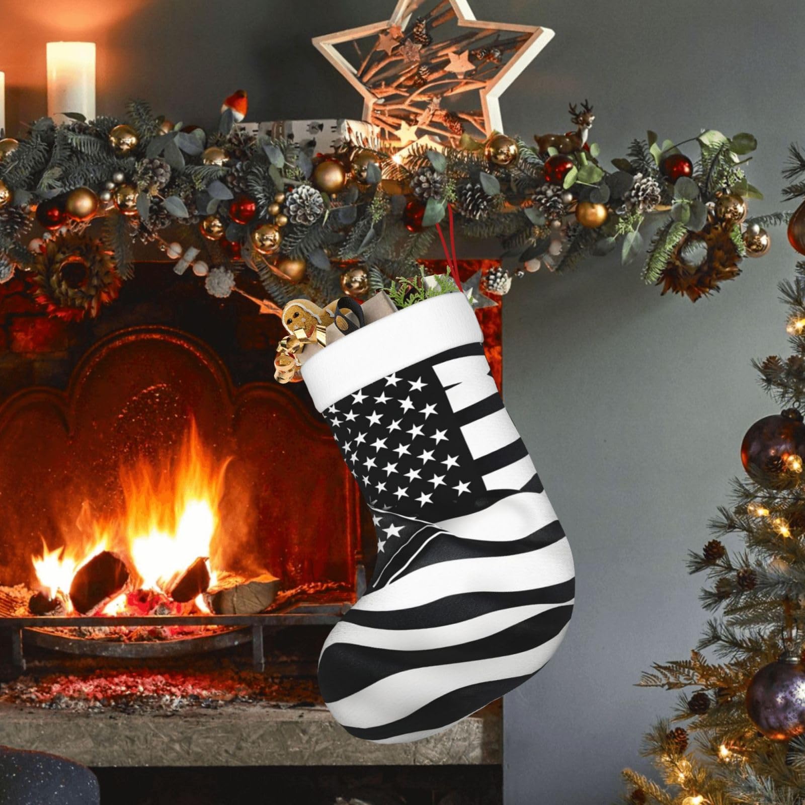 Weihnachtsstrumpf Mit Hirsch-Camouflage & Pailletten – 33,5 X 24,9 Cm, Vliesstoff, DIY-Muster, Für Kamin & Baum
