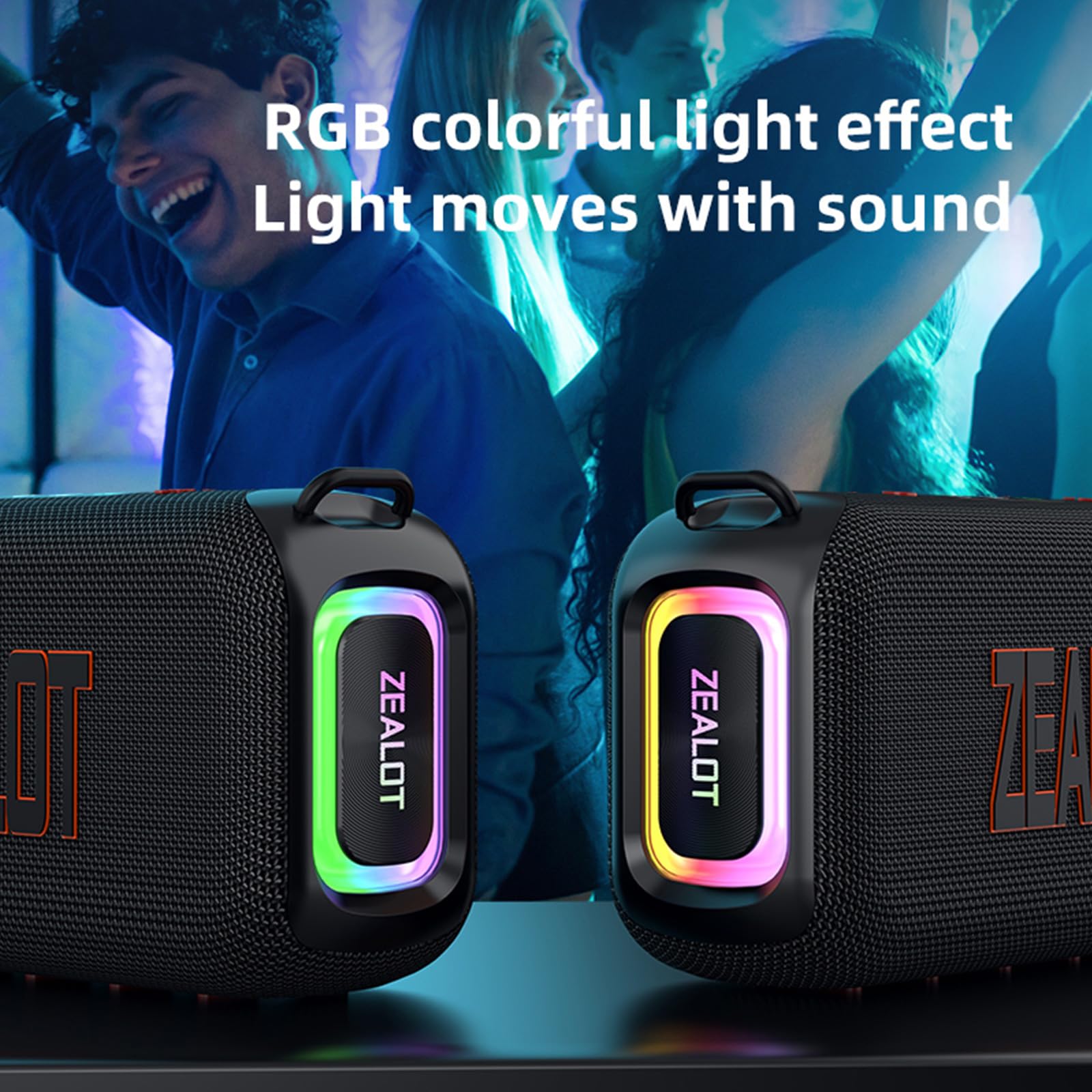 Docooler S85 przenośny bezprzewodowy głośnik BT 5.3, 50 W, wzmocniony głośnik basowy z kolorowym światłem RGB, regulowany tryb EQ, odtwarzanie kart TF Aux, IPX6, wodoszczelny, na imprezy na świeżym