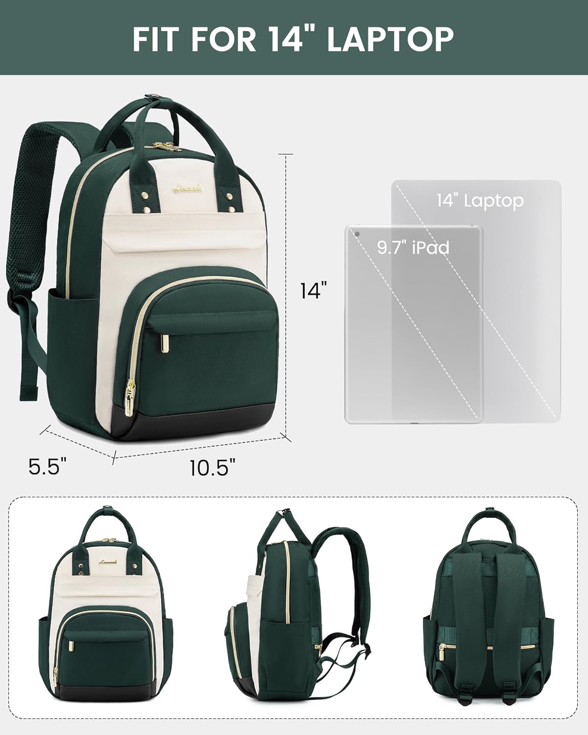 LOVEVOOK Mini Backpack Purse for Women, Small Backpack Bag, Light Weight Stylish Backpack for Daily Travel, Drak Green-Beige-Black - Image 3