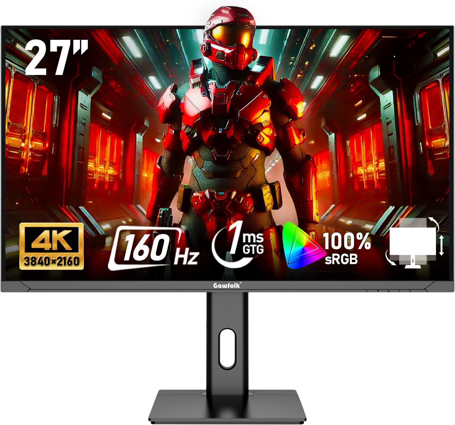 – Gawfolk 27 inch IPS PC Screen, 4K Gaming Monitors 160Hz, 1ms,AdaptiveSync, 100%sRGB, 178° Wide Viewing Angle, HDMI 2.1, DisplayPort,Height-adjustable and swivel,75*75MM Wall Mount Compatible - Black
