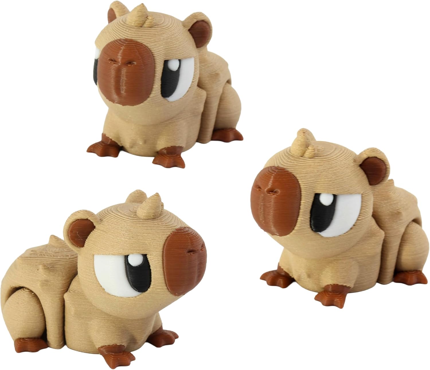 PowerTRC 3D Printed Articulated Capybara Fidget Toy 3 Pack – Flexible Cute Animal Desk Decor, Adult Stress Relief Fidget Collectible – 3D Printed in USA