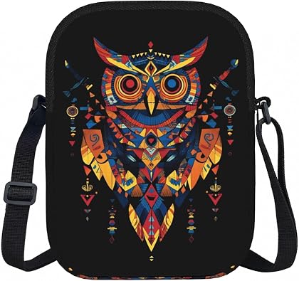Mysterious Owl Lightweight Water Resistant Zipper Crossbody Bag 600D Oxford Small Shoulder Purse for Travel Daily Use