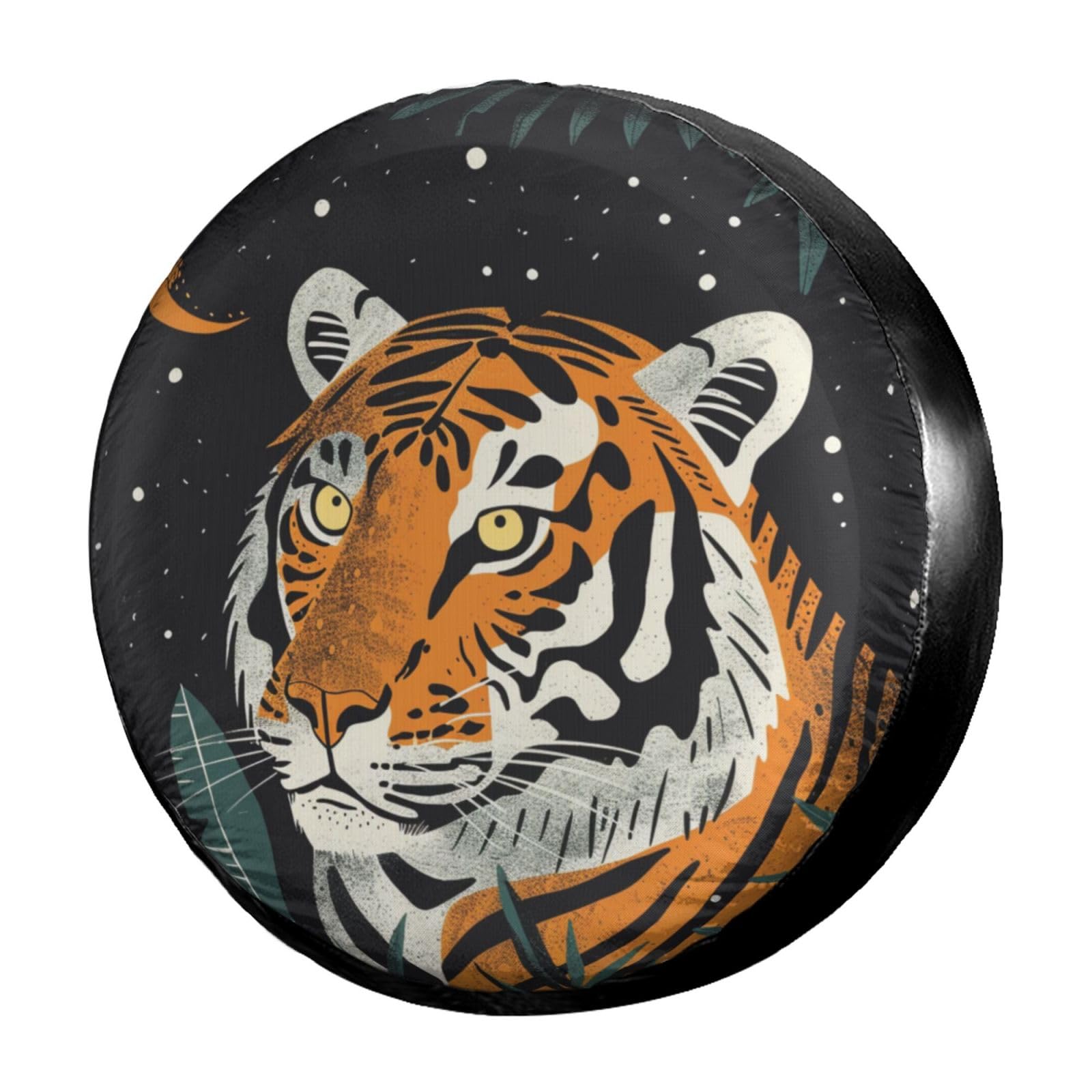 Dujiea Tiger with Moon Spare Tire Cover, Universal Wheel Tire Cover Waterproof Dust-Proof Tire Protectors for Trailer Rv SUV Truck Camper and Many Vehicle 14 15 16 17 Inch