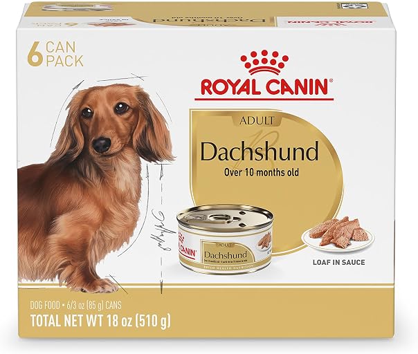 Royal Canin Dachshund Adult Wet Dog Food, 3 oz, 6-Pack | Muscle Support with L-Carnitine, Muscle Tone Support, For Adult Dachshunds 10+ Months, Loaf in Sauce (ASIN B0DNTXMLGX), rank #9 by monthly sales volume for 'Dachshund' on Amazon