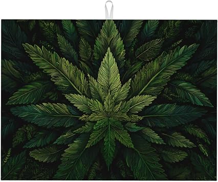 Green Leaves Drying Mats For Kitchen Counter Ultra Absorbent Microfiber Dishes Drainer Mats For Countertops,Sinks 18"X24"