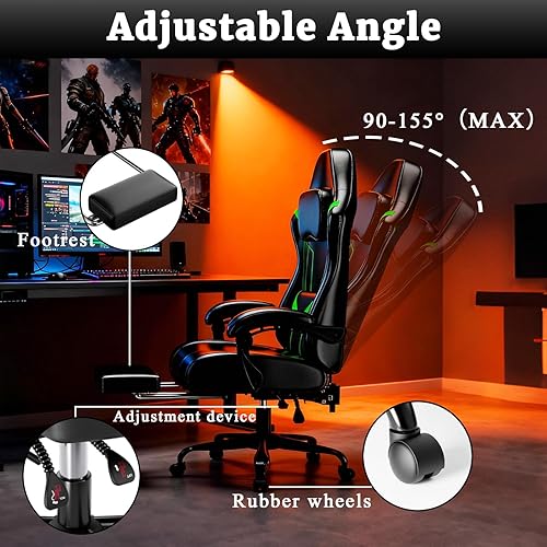 Miniatura 5 de Silla ergonómica para videojuegos, silla de videojuegos con cojín de resorte de bolsillo y reposapiés, silla de computadora de altura ajustable