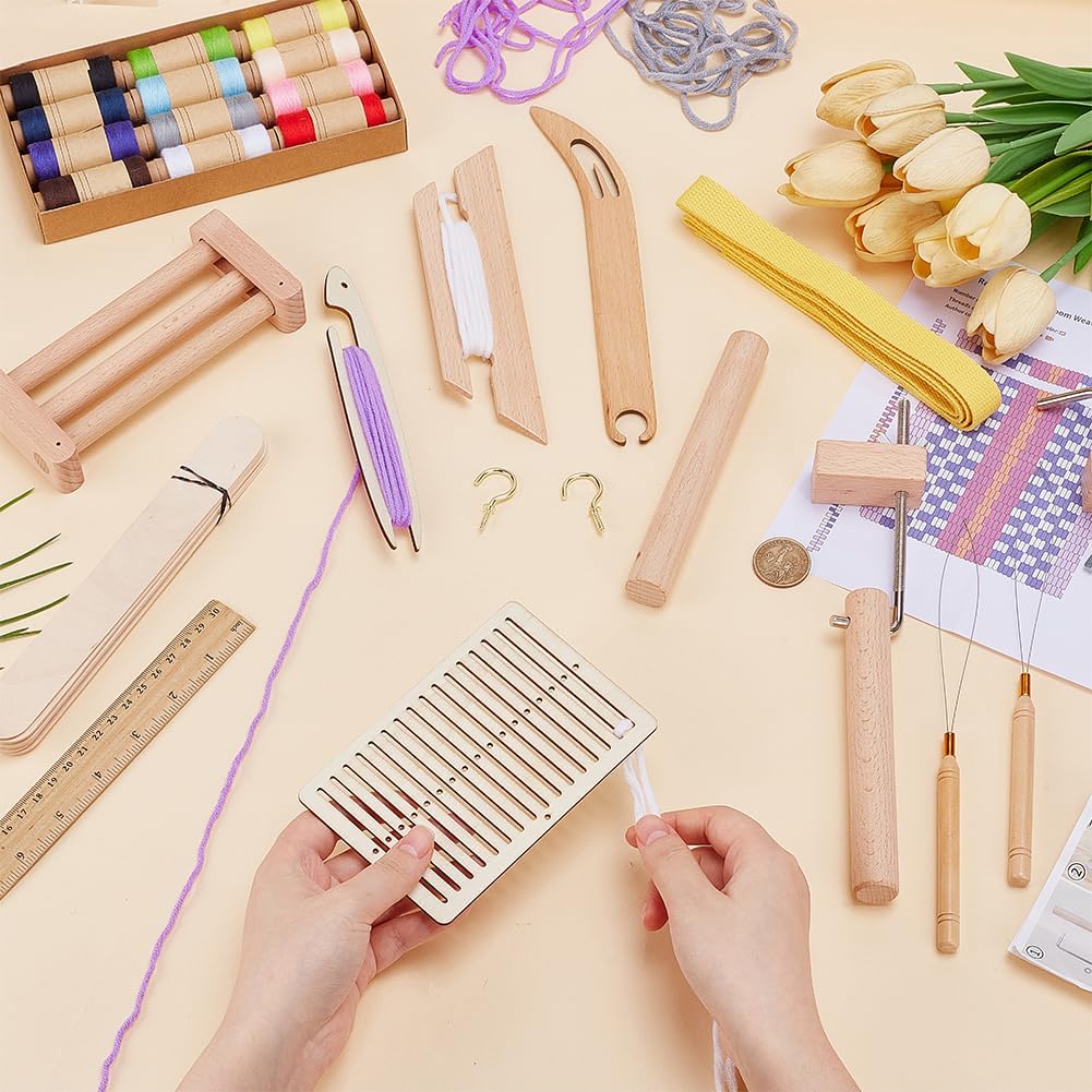 FREEBLOSS Weaving Loom Kit Hand Weaving Kit with Warping Peg, Clamp Warping Clamp, Beveled Inkle Weaving Shuttle for Weaving Lovers Crafts