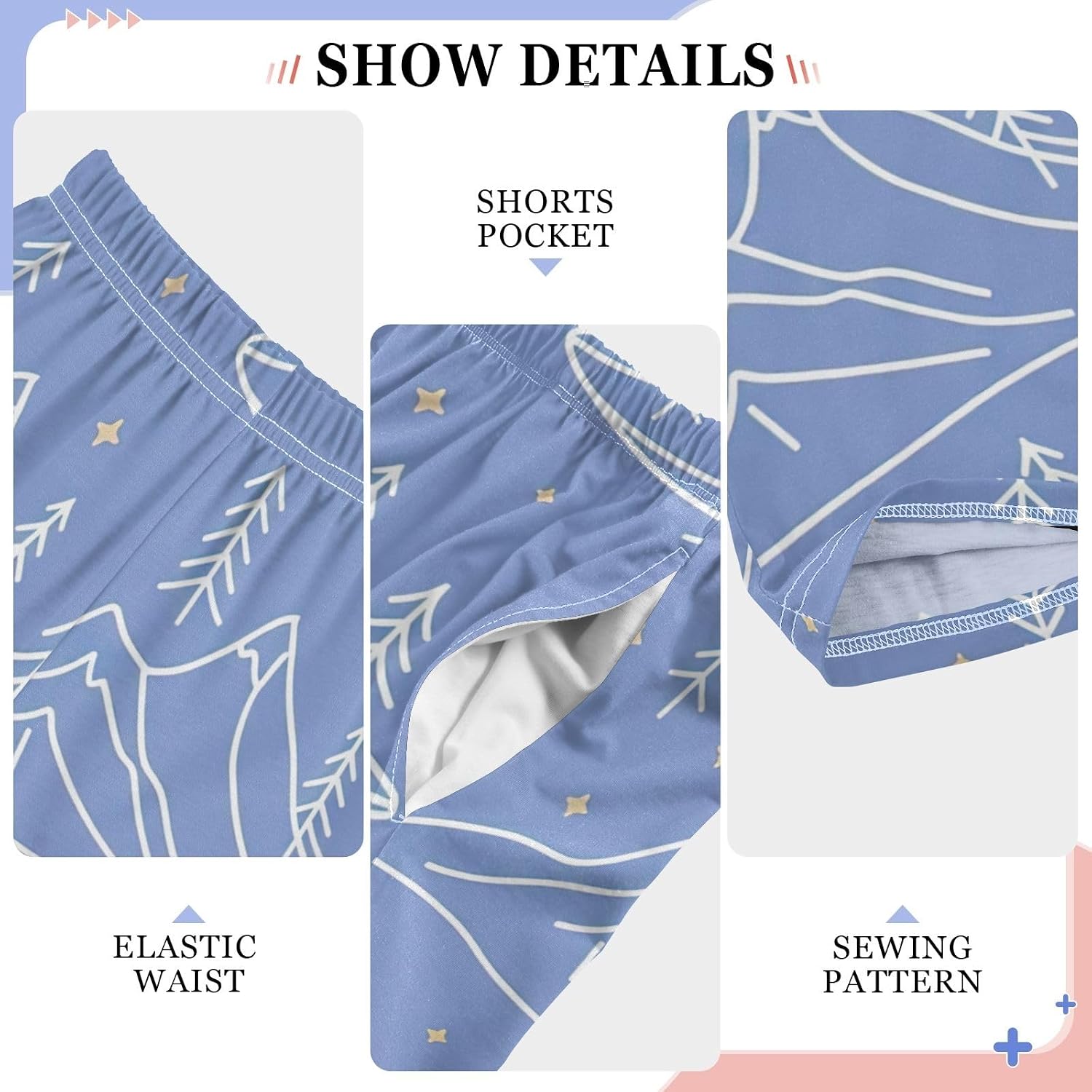 Minimalist White Mountain Blue Pajama Pants, Soft Modal Lounge Sleepwear with Pockets
