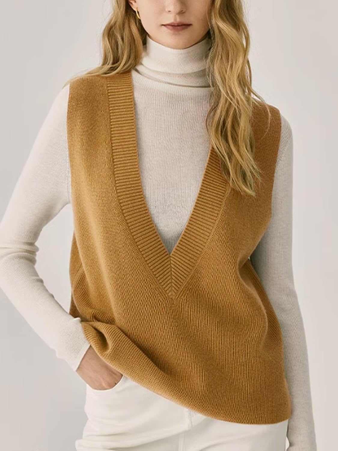 Wowcarbazole Women's Sweater Vest V Neck Pullover Knitwear Tank Top Trendy Sleeveless Sweater Fall 2025 - Image 2