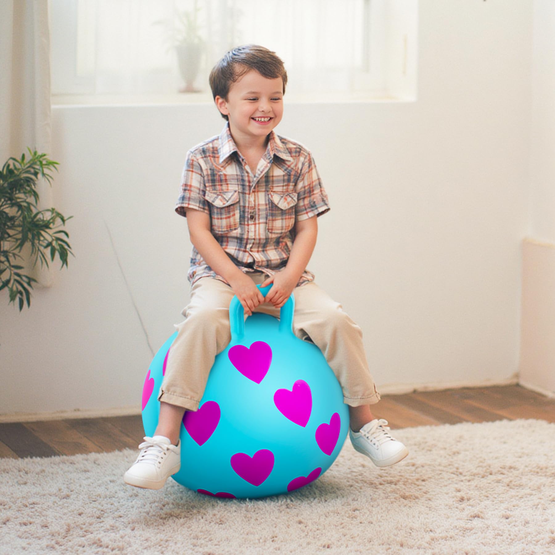 INPODAK Pelotas Saltarinas para Niños 40cm Pelota Saltarina con Asa Bola Hopper de 15 Pulgadas Resistente hasta 100 kg Pelotas Saltarinas Inflables Space Hopper para Niños de 3 a 6 Años