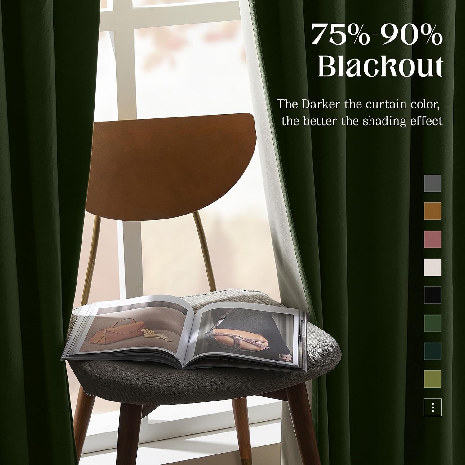 CUCRAF Dark Olive Green Velvet 100% Blackout Curtains 72 inches Long, Thermal Insulated, Noise Reducing Rod Pocket Luxury Drapes for Bedroom Living Room(52x72 inches, 2 Panels) image 3