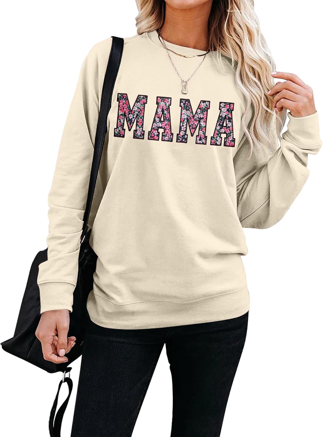 Mama Sweatshirt for Women: Embroidered Mom Essentials Crewneck Sweatshirts Mama Gifts Mom Graphic Long Sleeve - Image 4