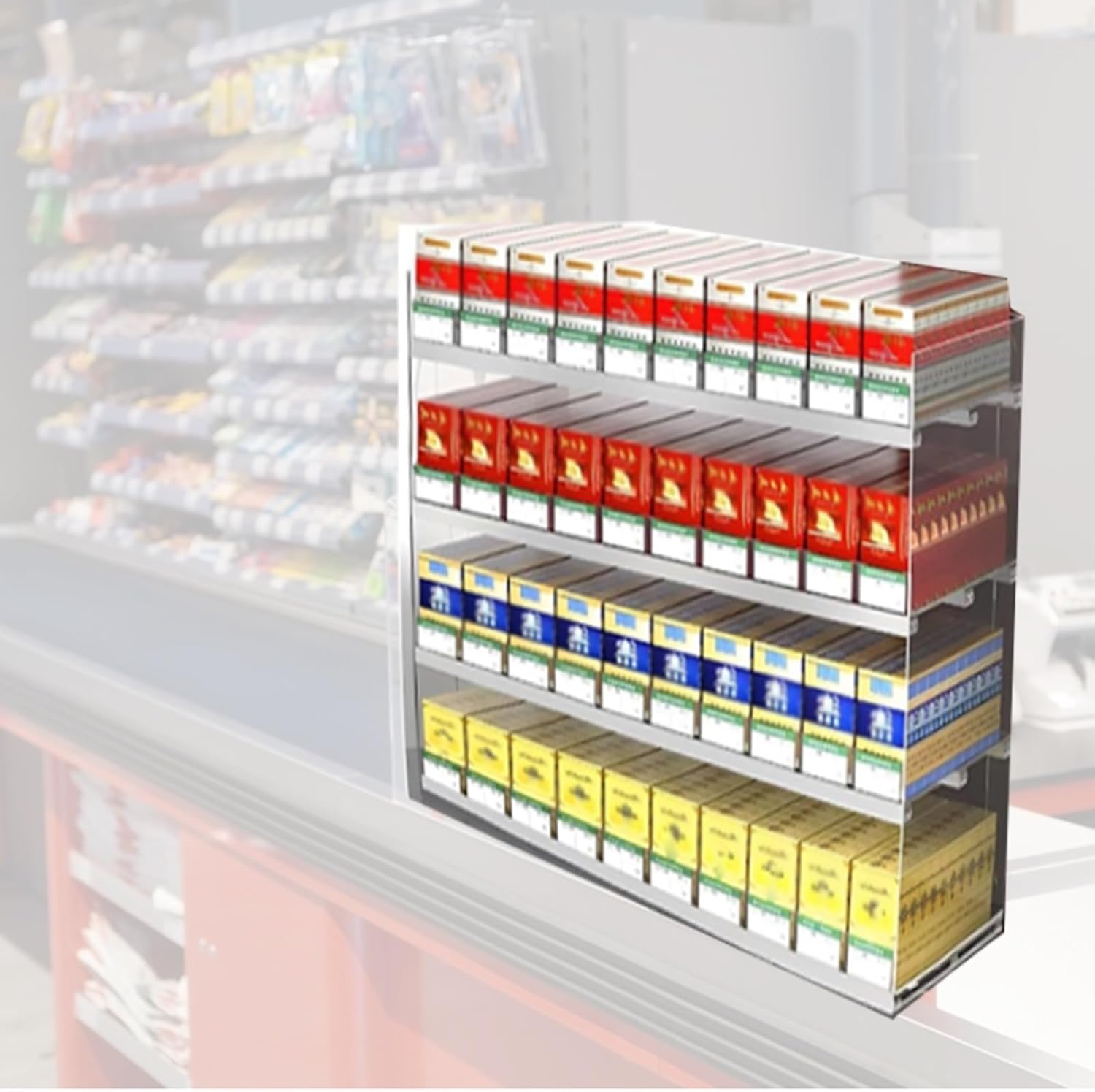 Cigar Automatic Candy Retail Holder| Rectangular Cigarette Case Holder Built -in Automatic Propeller| Blunt Wraps Or Candy Display Case for Retail Store(43.5x23.2x84cm)