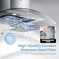 Vista 6 de Midea MVG30W8AST Campana extractora de ventilación de 30 pulgadas con conductos de montaje en pared con ventilador de escape de 450 CFM de 3