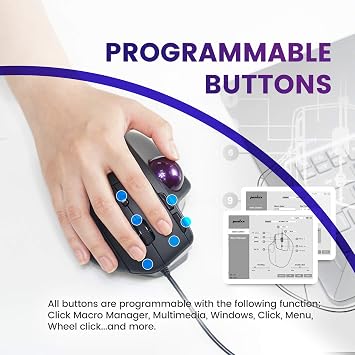 perixx PERIMICE-520 Wired USB Ergonomic Trackball Mouse, Adjustable Angle, 8 Button Design, Black